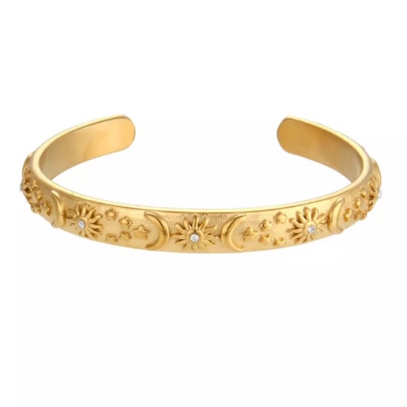 NEW SUN MOON 18K GOLD STAR CUFF BRACELET, NICE BRACELET, CUTE BRACELET - Picture 5 of 5